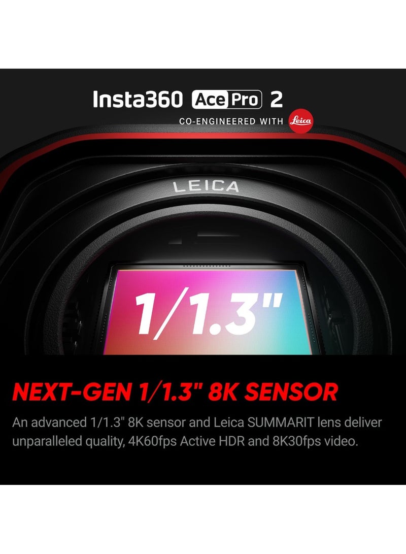 انستا 360 ACE PRO 2 | حزمة بطارية مزدوجة | كاميرا أكشن، مصممة بالتعاون مع لايكا، 8K مدعومة بالذكاء الاصطناعي، تثبيت متقدم، تصميم مقاوم للماء، تصميم مدمج وقوي - أسود - Image 3