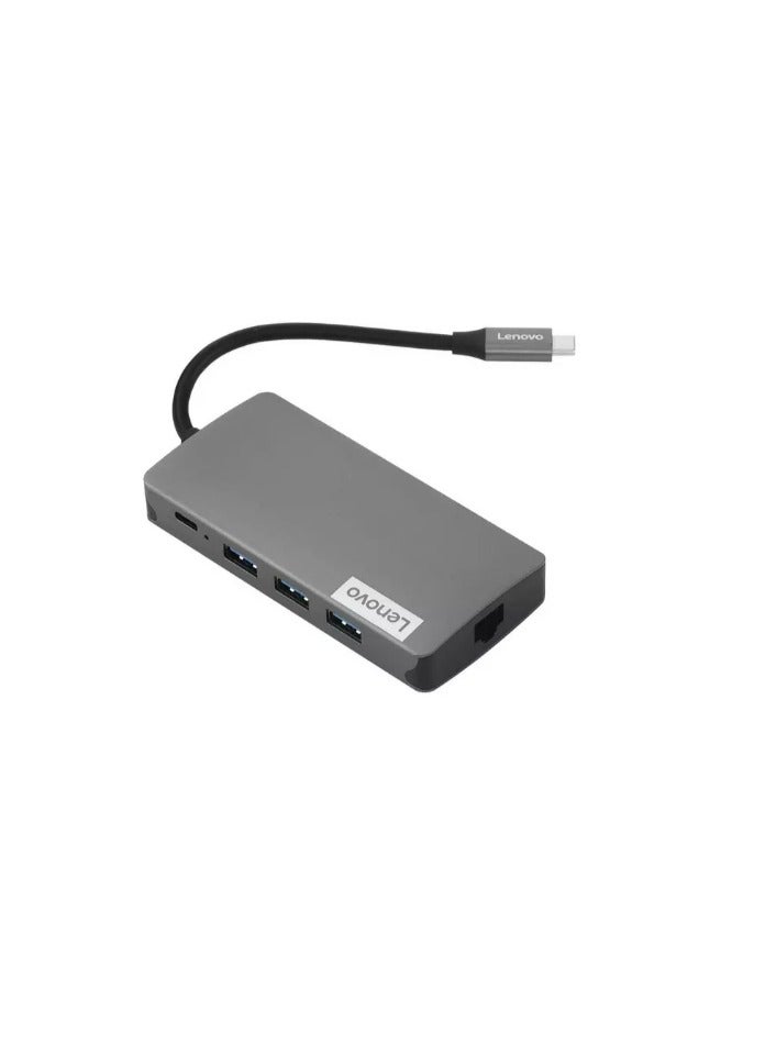 Lenovo 150 USB-C Travel Dock (Charging Host Upto 100W |3 x USB-A 3.0| x HDMI 1.4, 4K @ 30 Hz| 1 x VGA, Up to 1920 x 1080 @ 60 Hz | 1 x Video Output | RJ45 Support |3 Year Warranty) GX91M73946 | Grey  - Image 1
