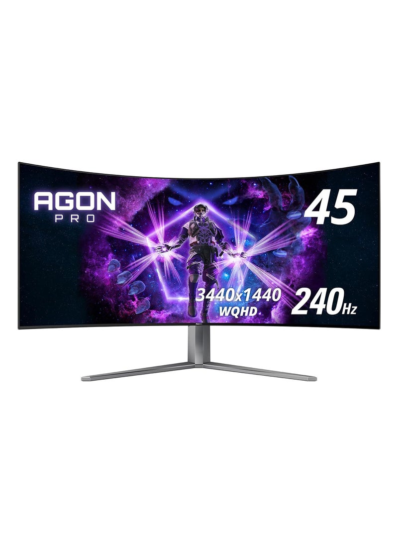 AOC AG456UCZD, 45", OLED 800R Curved Gaming Monitor, WQHD 3440 x 1440, 240Hz, 0.03MS GTG, HDR10, HDMI 2.0, Display Port 1.4, USB-C (90 W PD), USB Hub, Fee Sync Premium, Pro, G-SYNC Compatible, Height Adjustable Stand, Swivel, Tilt Black & Grey  - Image 2