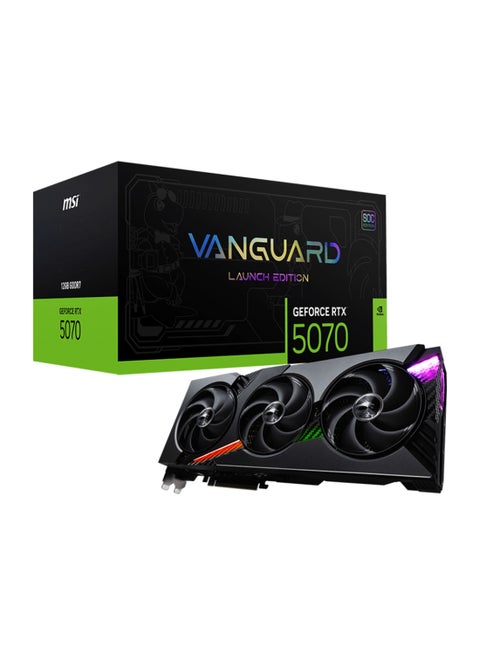 GeForce RTX™ 5070 12G VANGUARD SOC - G5070-12VGS, NVIDIA GeForce RTX 5070 GPU, PCIe Gen 5, 6144 CUDA Cores, TBD Core Clocks, 12GB GDDR7 Memory (28 Gbps, 192-bit), DisplayPort 3x (v2.1b), HDMI 1x (4K 480Hz/8K 120Hz), HDCP Support, TBD Power Consumption, 16-pin Power Connector, DirectX 12 Ultimate, OpenGL 4.6, Maximum Displays: 4, G-SYNC Technology Grey