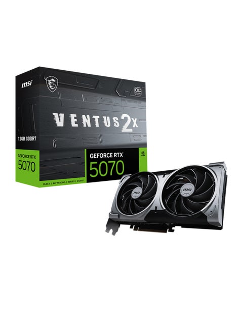 GeForce RTX™ 5070 12GB GDDR7 VENTUS 2X OC Graphics Card, PCIe Gen 5, 2557 MHz Boost, 6144 CUDA Cores, 28 Gbps Memory, 192-bit Bus, DisplayPort 3x (v2.1b), HDMI 2.1b, 250W Power, HDCP Support, 7680 x 4320 Resolution, G-SYNC™, 4K 480Hz/8K 120Hz Support Grey