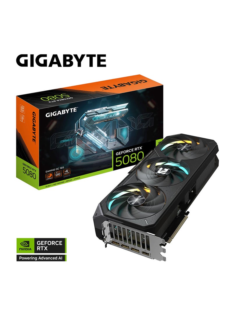 جيجابايت - GeForce RTX™ 5080 GAMING OC 16GB GDDR7 Graphics Card, 2730 MHz Core Clock, PCI-E 5.0, 30 Gbps Memory, 256-bit Memory Bus, WINDFORCE Cooling, RGB Halo, Dual BIOS, DisplayPort 2.1a x3, HDMI 2.1b, ATX, DirectX 12, OpenGL 4.6 | GV-N5080GAMING OC-16GD Black - Image 1