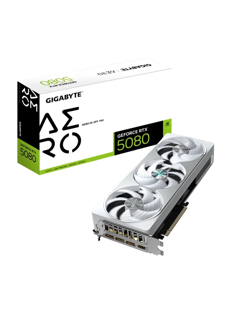 GIGABYTE GeForce RTX™ 5080 AERO OC SFF 16GB GDDR7 Graphics Card, 2730 MHz Core Clock, PCIe 5.0, WINDFORCE Cooling, RGB Lighting, Dual BIOS, 3x DisplayPort 2.1a, HDMI 2.1b, SFF-Ready, 7680x4320 Resolution, ATX Form Factor | GV-N5080AERO OC-16GD - Black - Image 1
