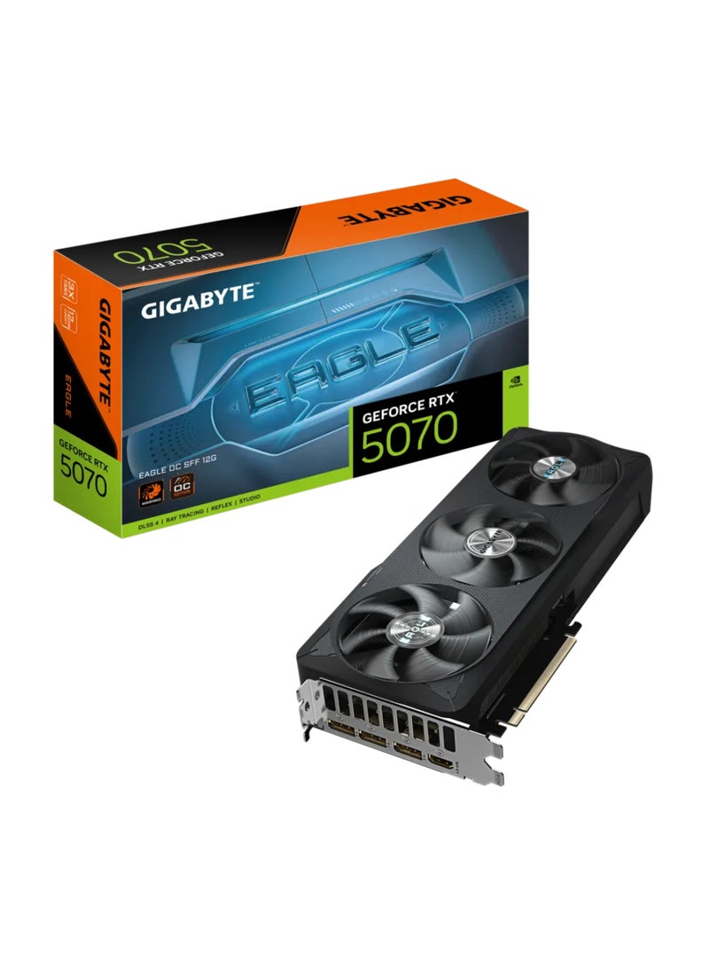GIGABYTE GeForce RTX™ 5070 EAGLE OC SFF 12G Graphics Card - NVIDIA Blackwell, DLSS 4, 12GB GDDR7, 192-bit, 28Gbps, PCI-E 5.0, 7680x4320 Max Resolution, 4 Multi-View, WINDFORCE Cooling, Hawk Fan, Server-Grade Thermal Gel, RGB Lighting, ATX Form Factor, DisplayPort 2.1a x3, HDMI 2.1b x1, 16 Pin Power Connector | GV-N5070EAGLE OC-12GD Black - Image 1