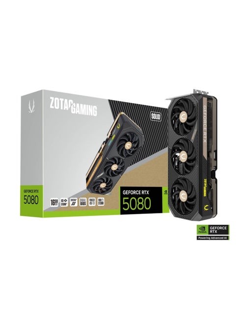 GAMING GeForce RTX 5080 Graphics Card, 16GB GDDR7, 10,752 CUDA Cores, 2617 MHz Engine Clock, 30 Gbps Memory, PCIe 5.0, IceStorm 3.0 Cooling, 3x DisplayPort 2.1b, 1x HDMI 2.1b, 4K/8K Support, Quad Display, DirectX 12 Ultimate, 360W Power Consumption, 850W PSU Recommended, with SPECTRA 2.0 RGB & GPU Support Stand | ZT-B50800D-10P Black