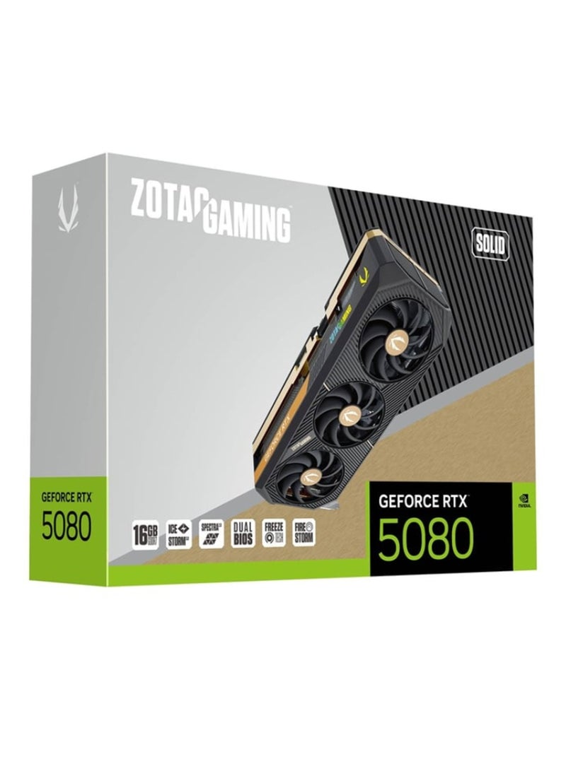 زوتاك - GAMING GeForce RTX 5080 Graphics Card, 16GB GDDR7, 10,752 CUDA Cores, 2617 MHz Engine Clock, 30 Gbps Memory, PCIe 5.0, IceStorm 3.0 Cooling, 3x DisplayPort 2.1b, 1x HDMI 2.1b, 4K/8K Support, Quad Display, DirectX 12 Ultimate, 360W Power Consumption, 850W PSU Recommended, with SPECTRA 2.0 RGB & GPU Support Stand | ZT-B50800D-10P Black - Image 1