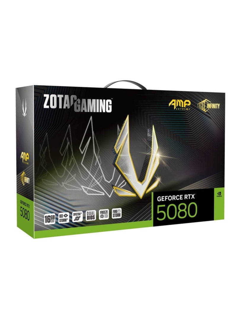 زوتاك - GAMING GeForce RTX 5080 AMP Extreme INFINITY Graphics Card, 16GB GDDR7, NVIDIA Blackwell Architecture, DLSS 4, 10,752 CUDA Cores, 2670 MHz Engine Clock, 30 Gbps Memory, PCIe 5.0, IceStorm 3.0 Cooling, Infinity Mirror Design, SPECTRA 2.0 RGB, Metal Backplate, Freeze Fan Stop, Dual BIOS | ZT-B50800B-10P Black - Image 1