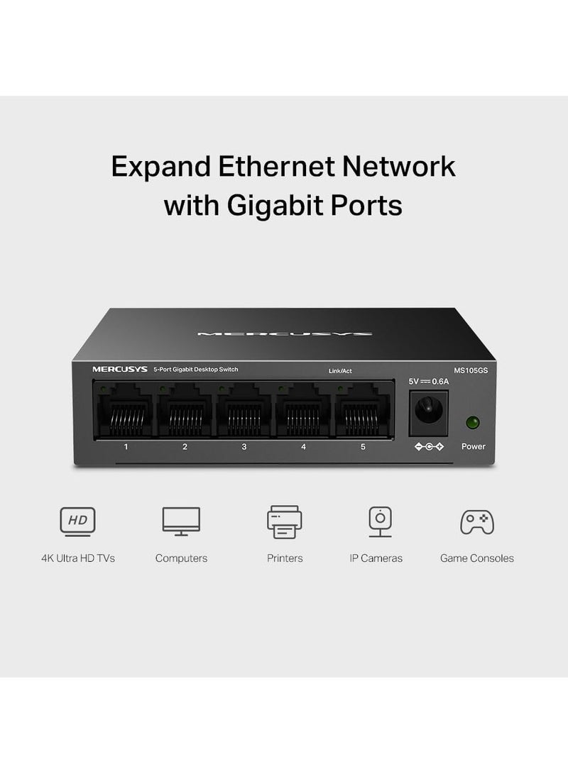 MERCUSYS MS105GS 5-Port Gigabit Desktop Switch Black - Image 3
