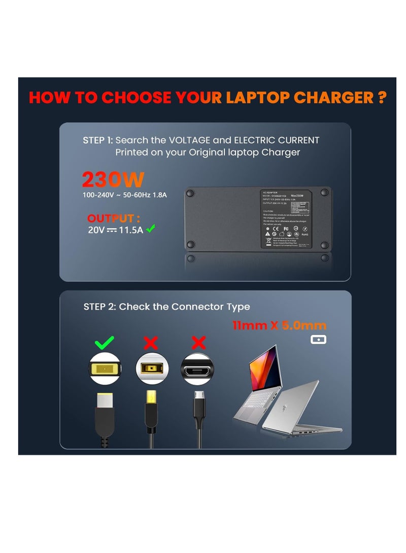 Lenovo 230W Laptop Power Supply for Lenovo Legion Y740 Y920 Y7000 Y9000K Y520 Y520-15 IdeaPad Y545 Y540 Y540-15 Y540-17 Y545-PG0 Y900 Y900-17IS. K PNNK PN230NLC3A 01FR046 SA10M42756 20V 11.5A Black  - Image 5
