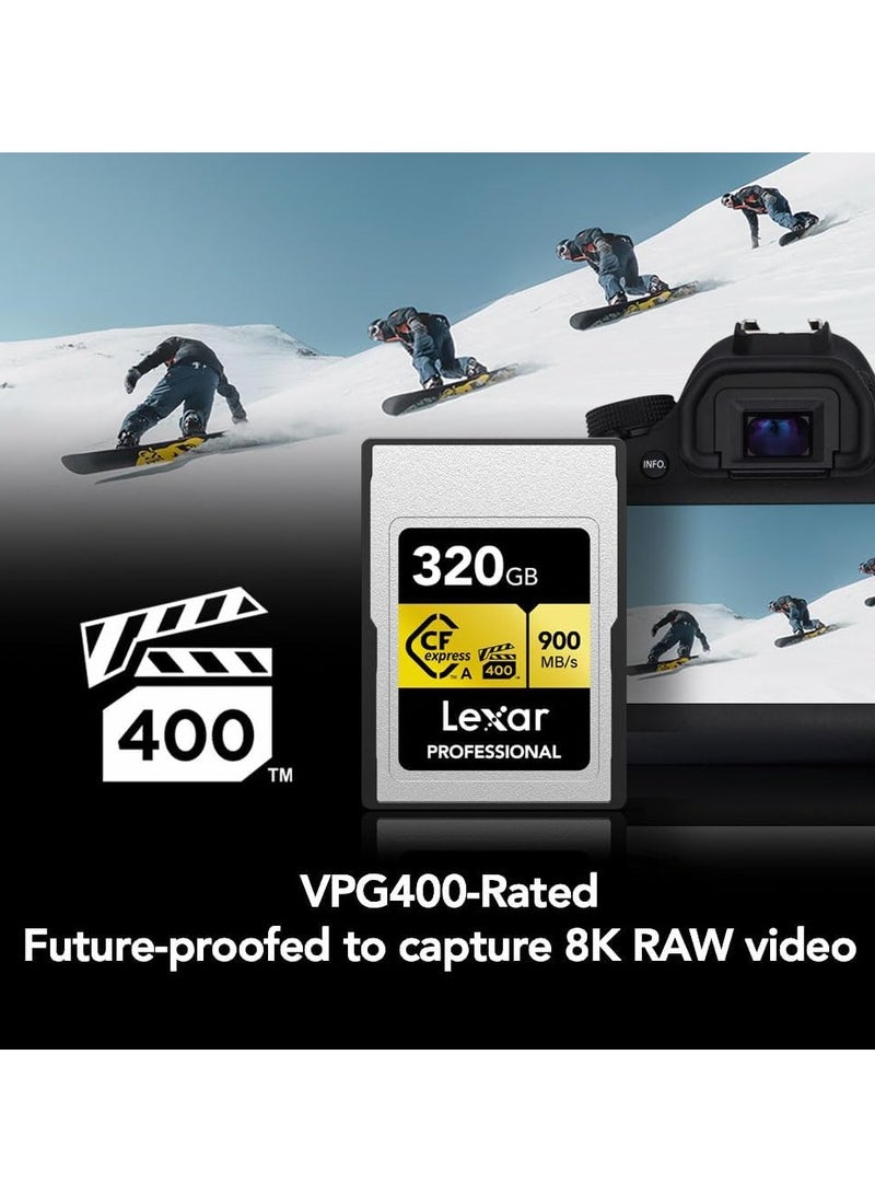 Lexar 320GB Professional CFexpress Type A GOLD Series Memory Card, Up to 900MB/s Read, Cinema-quality 8K Video, Rated VPG 400 (LCAGOLD320G-RNENG) 320 GB  - Image 3