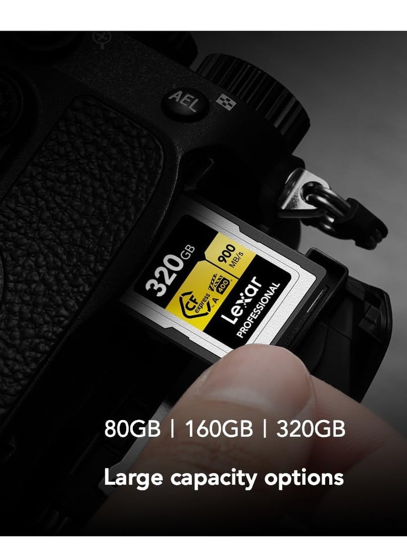 Lexar 320GB Professional CFexpress Type A GOLD Series Memory Card, Up to 900MB/s Read, Cinema-quality 8K Video, Rated VPG 400 (LCAGOLD320G-RNENG) 320 GB  - Image 2