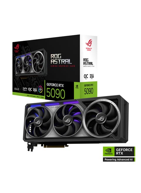 ROG Astral RTX 5090 OC Edition 32GB GDDR7 Graphics Card, NVIDIA GeForce RTX 5090, PCIe 5.0, 21760 CUDA Cores, 28Gbps Memory Speed, 512-bit Memory Interface, 8K Resolution, 2x HDMI 2.1b, 3x DisplayPort 2.1b, ARGB AURA Sync, 1000W PSU Recommended, 3.8 Slot Design, Includes ROG Accessories & Speedsetup Manual Black