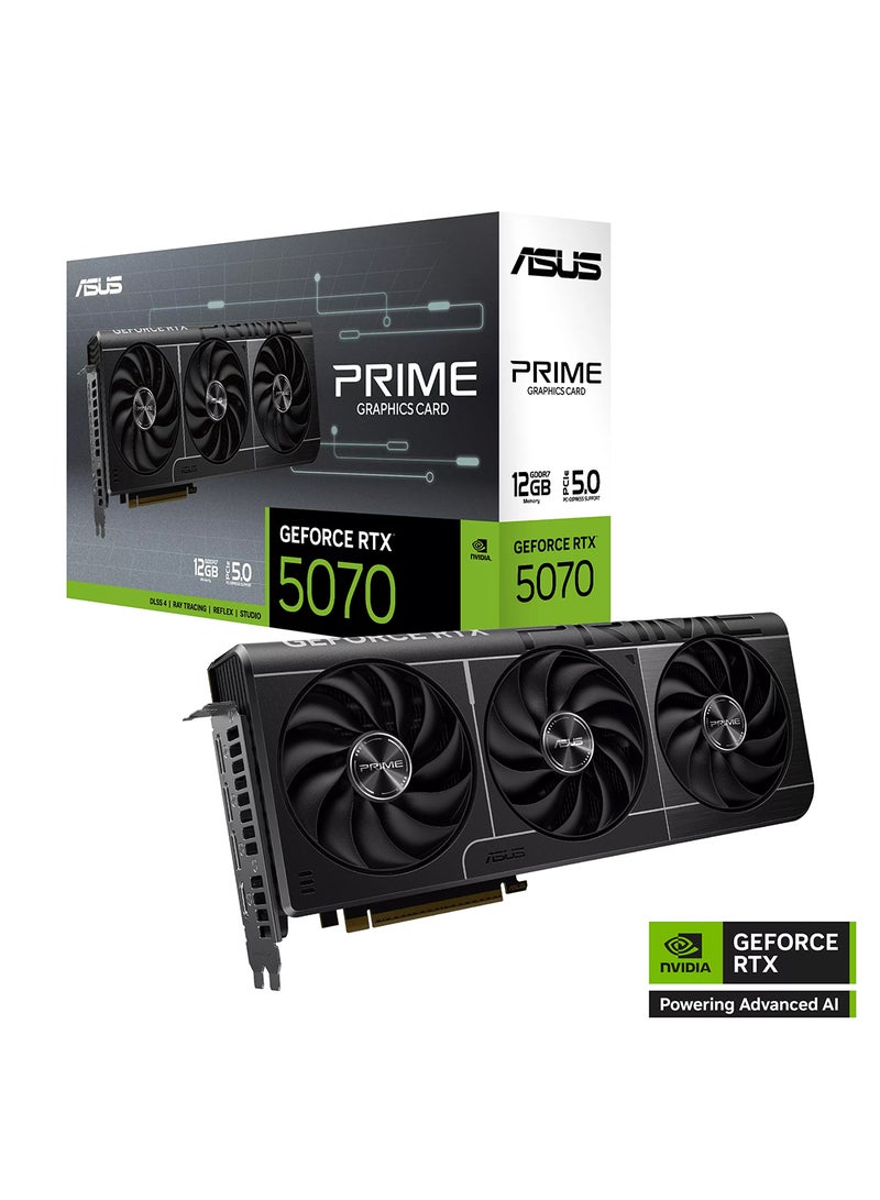 ASUS - Prime RTX 5070 12GB GDDR7 Graphics Card - NVIDIA GeForce RTX 5070, 6144 CUDA Cores, 28Gbps Memory Speed, PCIe 5.0, 4 Display Support (1 HDMI 2.1b, 3 DisplayPort 2.1b), 8K Resolution, 750W PSU Recommended, 2.5 Slot, HDCP 2.3, Accessories Included Black - Image 1