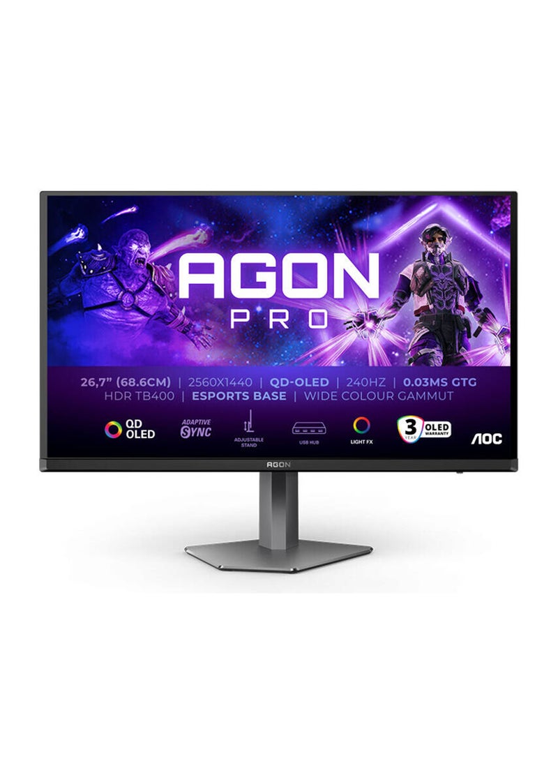 AOC Agon PRO AG276QZD2 Gaming Monitor, 27" QD-OLED Display, QHD Resolution, 240Hz Refresh Rate, 0.03ms (GtG) Response Time, Adaptive-Sync Technology, AG276QZD2 Black  - Image 1