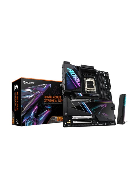 X870E AORUS XTREME AI TOP, ATX Motherboard, AMD AM5 Socket, Support for 5th Gen AMD Ryzen, PCIe 5.0, 4*DDR5 DIMM Slots, Up to 256GB Max Memory, Wi-Fi 6E, 10GbE LAN, 2x M.2, 6x SATA, 16+2 Power Phases, AORUS RGB Fusion, Advanced Thermal Design, AI-Driven Features | X870E A XTREME AI TOP Black
