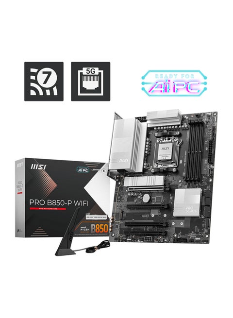 PRO B850-P Wi-Fi ATX Motherboard, AMD B850 Chipset, AM5 Socket for Ryzen 9000/8000/7000 Series CPUs, Supports DDR5 Memory up to 8200 MHz (OC), 4x PCIe 5.0/4.0/3.0 Slots, 3x M.2 PCIe Gen 5.0/4.0/3.0 Slots, 5G LAN, Wi-Fi 7, Bluetooth 5.4, HDMI 2.1 4K/60Hz, USB 10Gbps Type-C, 7.1-Channel Audio, RAID Support, Flash BIOS Button | 911-7E56-002 Black/White
