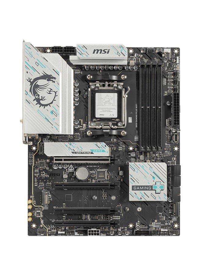 MSI - B850 GAMING PLUS Wi-Fi Motherboard, AMD B850 Chipset, AM5 Socket, Supports Ryzen™ 9000/8000/7000 Series CPUs, 4x DDR5 UDIMM Slots (Up to 256GB, 8200MHz OC), PCIe 5.0 x16, PCIe 4.0 x4, 3x M.2 Slots, 5G LAN, Wi-Fi 7, Bluetooth 5.4, 7.1-Channel Audio, USB 2.0/5Gbps/10Gbps, RGB LED, EZ Debug LED | 911-7E56-001 Black/White - Image 1