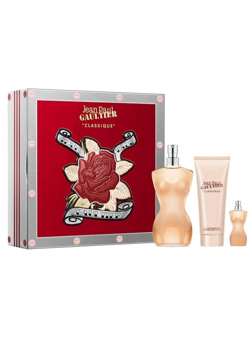 Jean Paul GAULTIER Classic for Women Eau de Toilette Gift Set 100ml + 6ml Sample + 75ml Lotion 100+6+75ml - Image 1