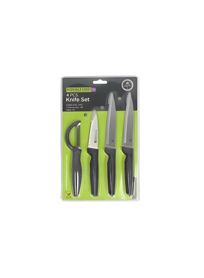 طقم سكاكين مطبخ رويال فورد - RF12581 / عبوة من 4، تشمل مقشرة وسكاكين متعددة الاستخدامات وسكاكين تقشير / شفرات حادة، تصميم مريح مع مقبض مريح من مادة PP ورأس من الفولاذ المقاوم للصدأ