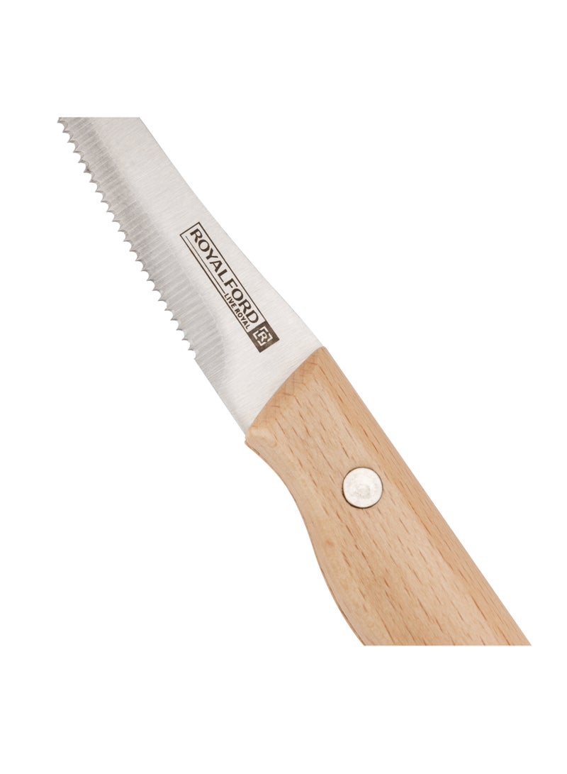 Royalford Royalford 5" Fruit Knife- RF12096| With Extra-Sharp Stainless Steel Blades and Wooden Handle Beige  - Image 3