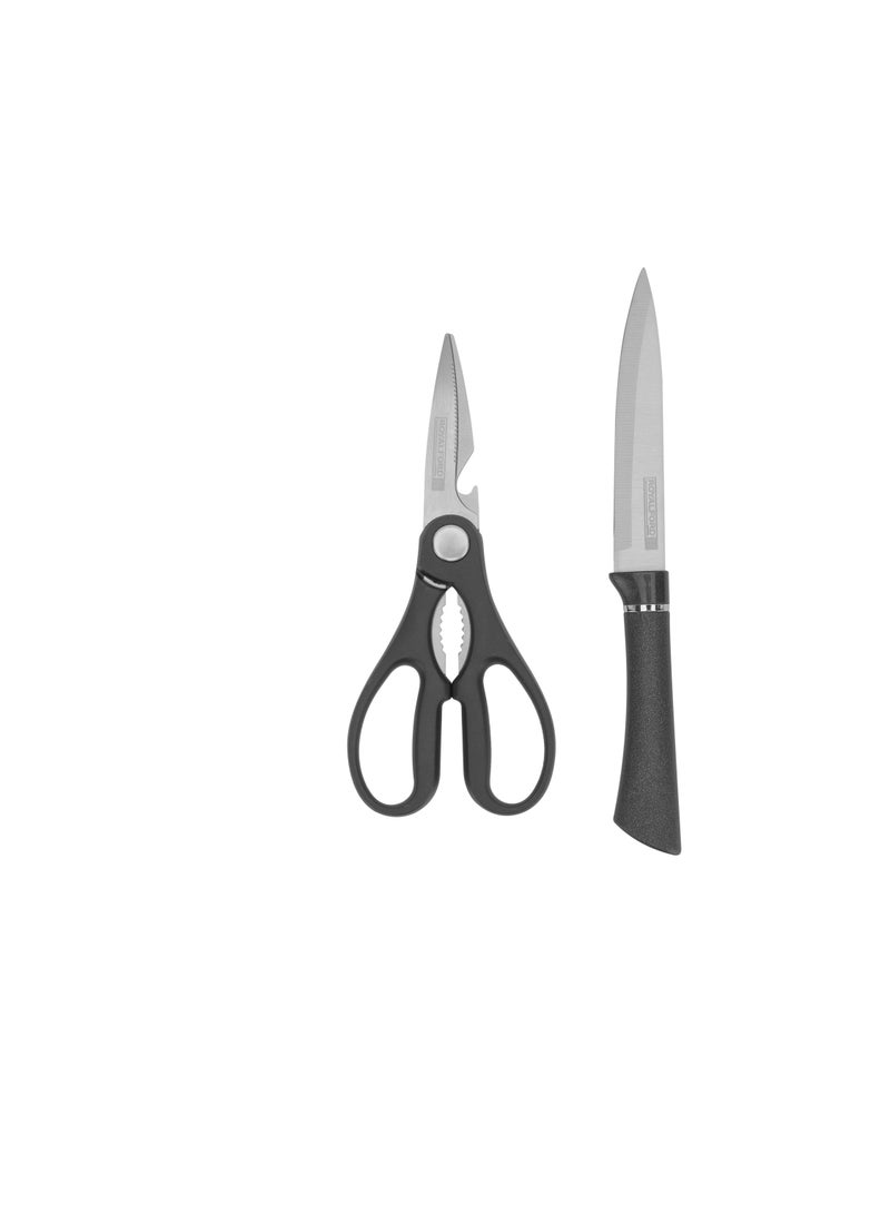 رويال فورد Royalford 2-Piece Kitchen Tools Set- RF12003| Includes 5" Utility Knife and 3-in-1 Kitchen Scissors Black  - Image 1