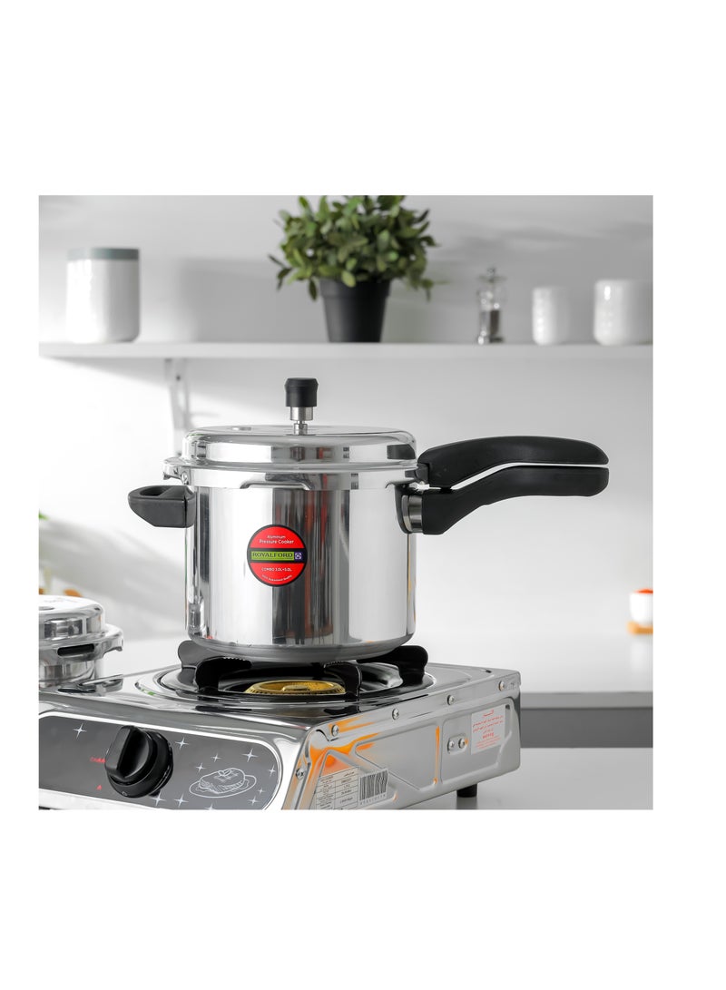 Royalford - Royalford 3.0 L & 5.0 L Combo Aluminum Pressure Cooker- RF11943| Equipped with Improved Pressure Regulator, Handle, Anti Implosion Lid and Stepped Bottom Design Silver - Image 1