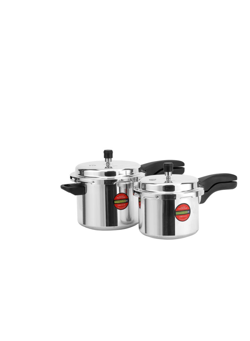 Royalford - Royalford 3.0 L & 5.0 L Combo Aluminum Pressure Cooker- RF11943| Equipped with Improved Pressure Regulator, Handle, Anti Implosion Lid and Stepped Bottom Design Silver - Image 1