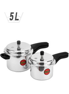 Royalford 3.0 L & 5.0 L Combo Aluminum Pressure Cooker- RF11943| Equipped with Improved Pressure Regulator, Handle, Anti Implosion Lid and Stepped Bottom Design Silver
