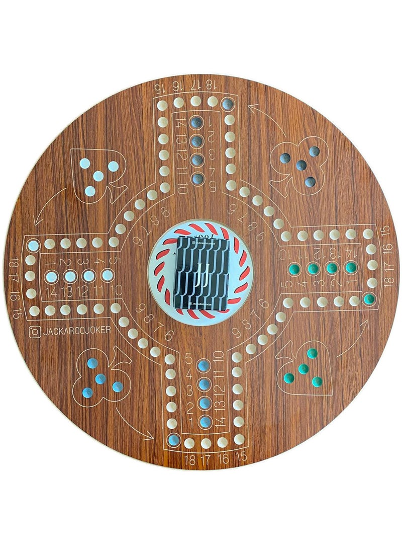 جاكارو جوكر Jackaroo Joker Double-Sided Board Game, 4-6 Players, Wooden Board with Marbles and Cards -Brown  - Image 1
