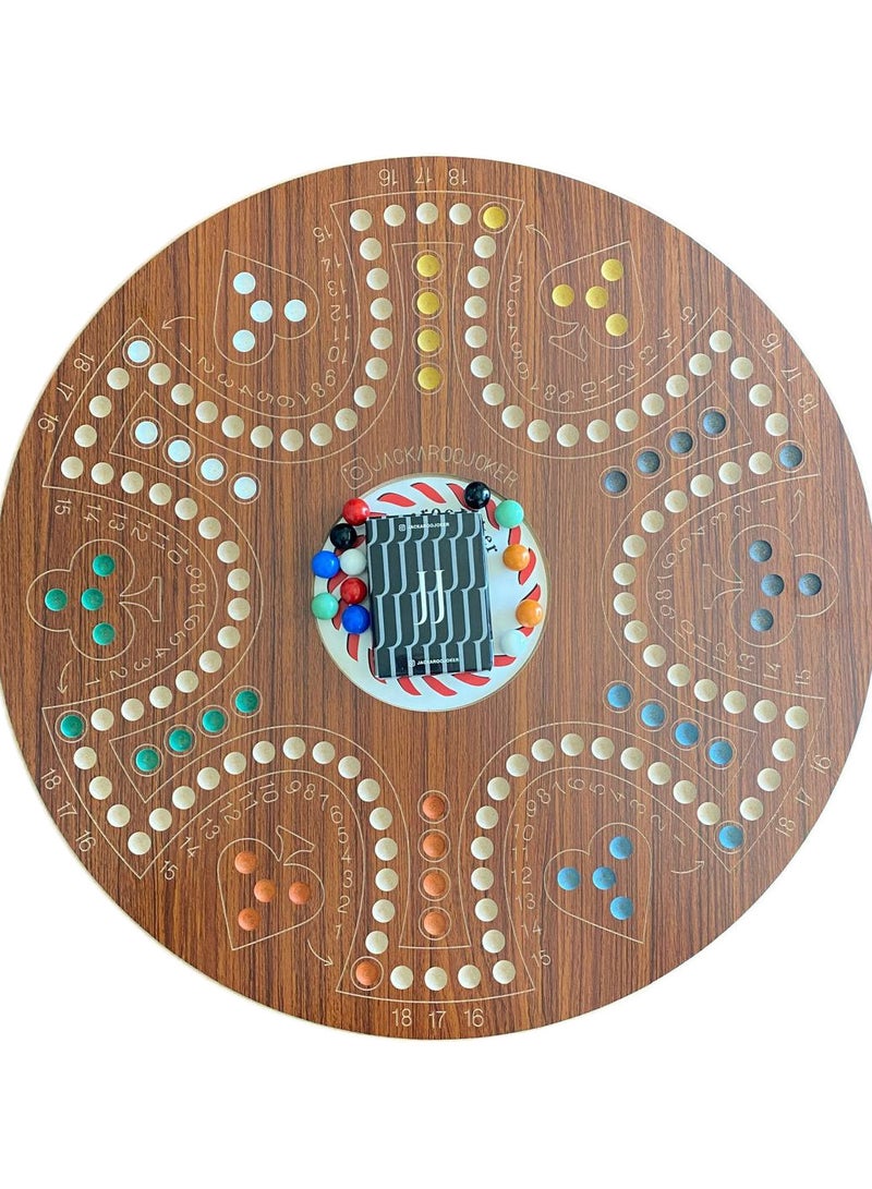 جاكارو جوكر Jackaroo Joker Double-Sided Board Game, 4-6 Players, Wooden Board with Marbles and Cards -Brown  - Image 2