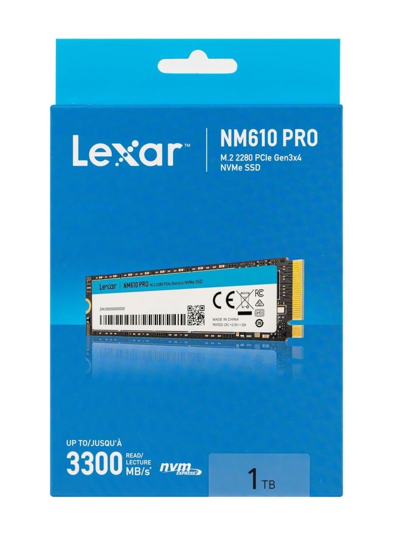 Lexar - NM610PRO SSD, M.2 2280 PCIe Gen3x4 NVMe 1.4 SSD 1TB Internal, Up to 3300MB/s Reading, 2600MB/s Write, 3D NAND Flash Drives for Notebook, Desktop, PC 1 TB - Image 1