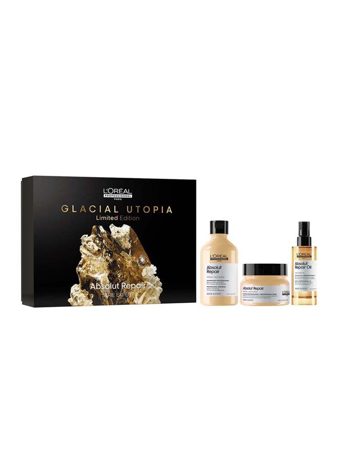 Absolut Repair Glacial Utopia Trio Set, Repairs And Hydrates Dry, Damaged Hair With Gold Quino And Protein Serie Expert Shampoo 300 Ml And Mask 250Ml And Oil 90Ml 640ml - pnsku/N70147985V/45/_/1738320512/40d87fed-dfc9-4c0e-af39-dd961e2f92bd