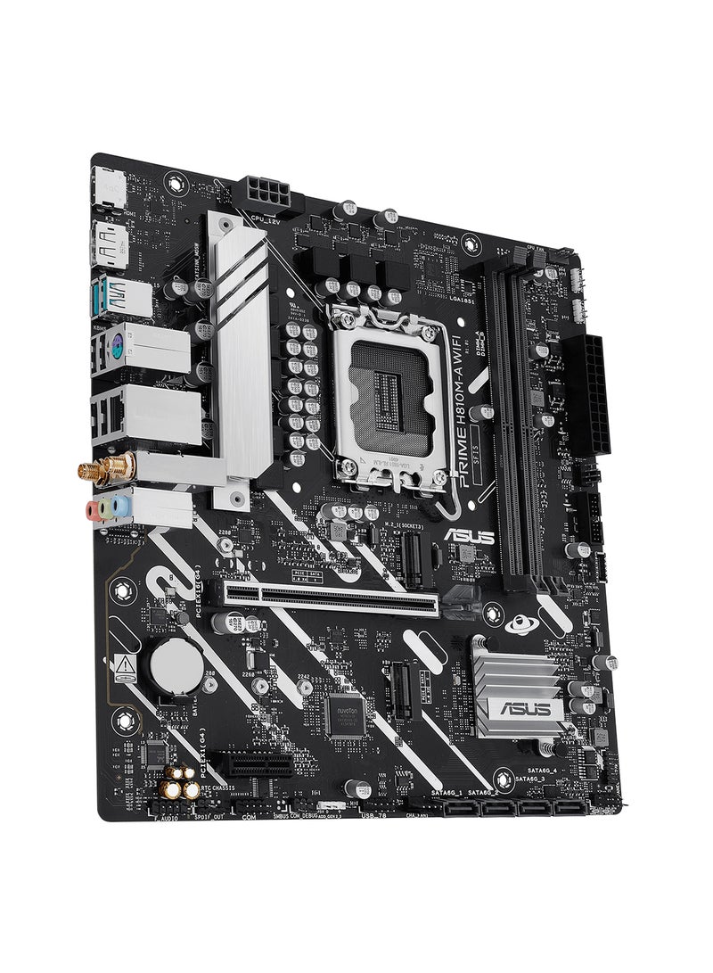 ASUS - Prime H810M-A WiFi LGA 1851 Micro-ATX Motherboard, Intel H810 Chipset, 2x DIMM DDR5 Slots, Up to 128GB Max Memory, 1x PCIe 4.0 x16 Slot, 2x M.2 Slot, WiFi & BT Connectivity | 90MB1KJ0-M0EAY0 Black - Image 1
