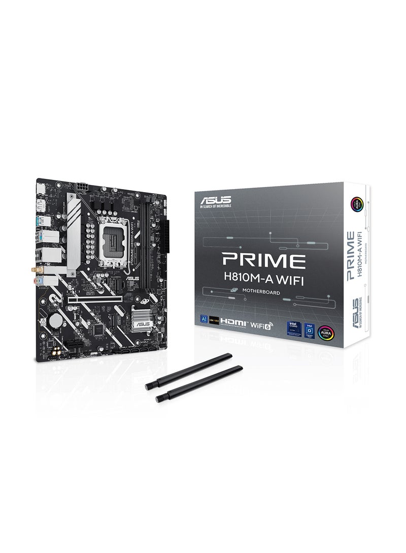 ASUS - Prime H810M-A WiFi LGA 1851 Micro-ATX Motherboard, Intel H810 Chipset, 2x DIMM DDR5 Slots, Up to 128GB Max Memory, 1x PCIe 4.0 x16 Slot, 2x M.2 Slot, WiFi & BT Connectivity | 90MB1KJ0-M0EAY0 Black - Image 1