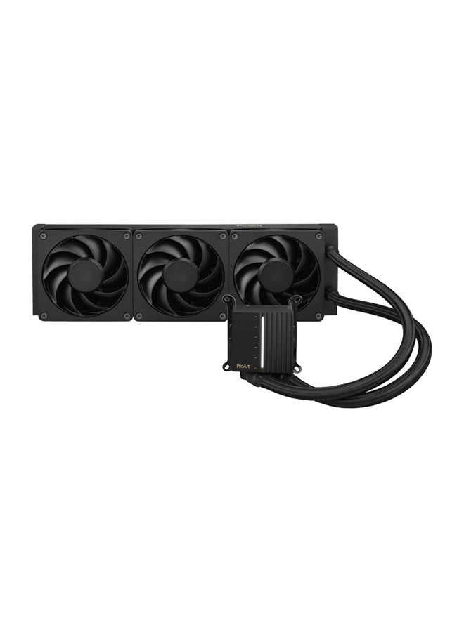 أسوس ProArt LC 360 Liquid Cooler, 360mm Radiator (394x120x27mm), Copper CPU Water Block (78x78x49mm), 3x 120mm Matte Black Alphacool Apex Stealth Metal Power Fans (3000 RPM, 68.99 CFM, 39.5 dB), PWM/DC Control, AMD AM5/AM4 & Intel LGA 1851/1700/1200/115x Compatibility, Sleeved Rubber Tubes (450mm), Pre-Applied Thermal Compound, Illuminated System Status Meter | 90RC0120-M0UAY0 Black  - Image 1