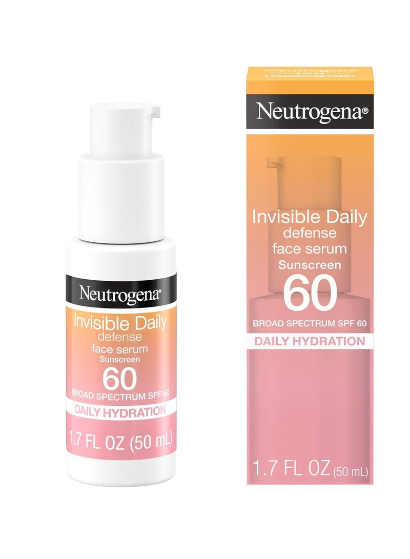 نيوتروجينا Neutrogena Invisible Daily Defense Face Sunscreen + Hydrating Serum with Broad Spectrum SPF 60 & Antioxidants to Help Skin Glow, Oil-Free, Fragrance Free 1.7 fl. ozFluid Ounce - Image 1