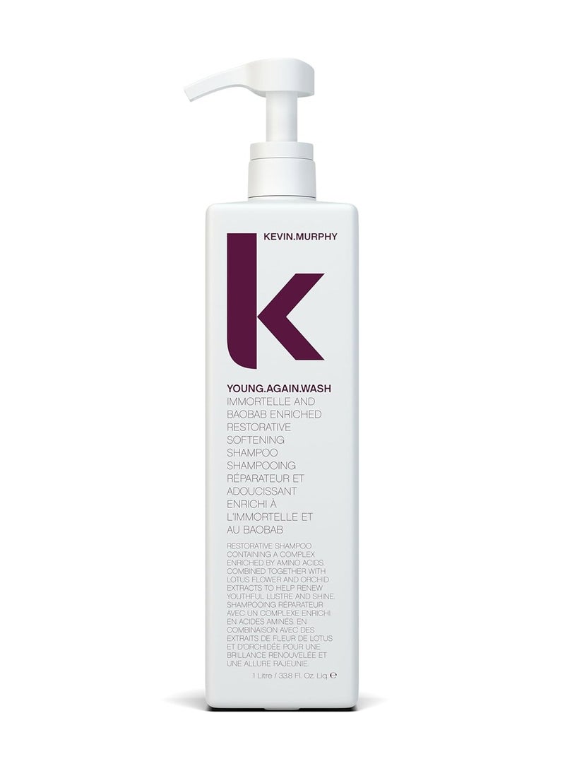 KEVIN.MURPHY KEVIN.MURPHY YOUNG.AGAIN.WASH - Moisturising Shampoo - For Dry, Damaged & Brittle Hair - Hair Repair & Hydration - Amino Acids & Lotus Flower Extract - Sulphate & Paraben Free - 1 L / 33.8 fl oz  - Image 1