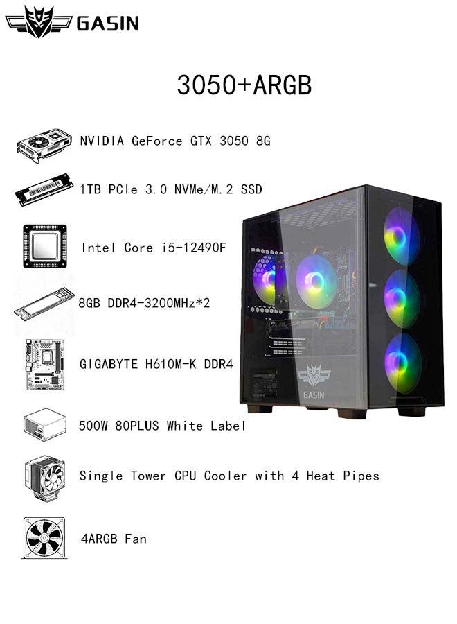 Gasin Gaming PC With Core i5-12400F Processor /1TB SSD/16GB RAM DDR4 /Windows 11/8GB NVIDIA GeForce RTX 3050 Graphics/ARGB Fans + Controller Black - Image 3