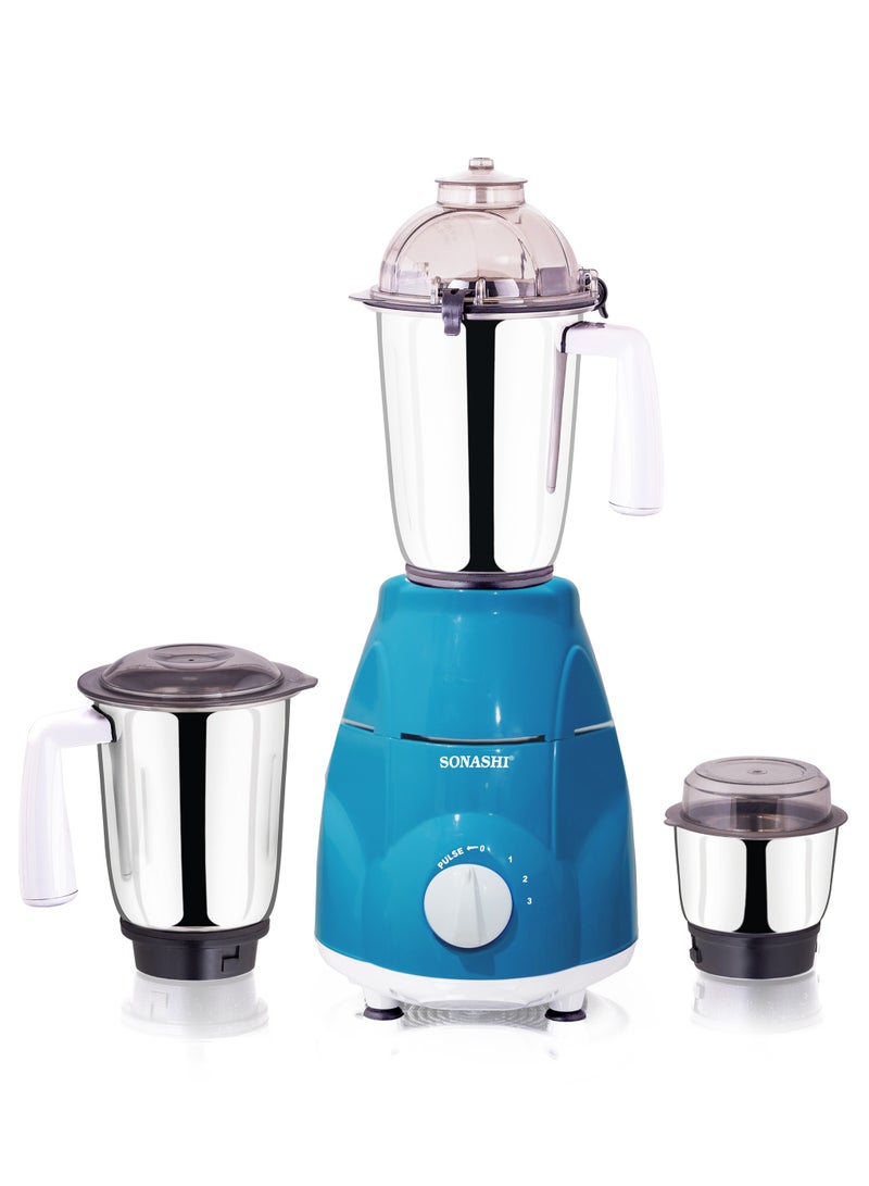 SONASHI - 3-in-1 Mixer Grinder - Powerful Motor with 3 Speed Setting and Pulse | Sleek and Stainless Steel Jars with Leak Proof Lid | Perfect for making Smoothies, Milkshakes, and Grinding Beans, Coconut, Nuts, Etc 1.5 L 750 W SB-151SS Blue - Image 1