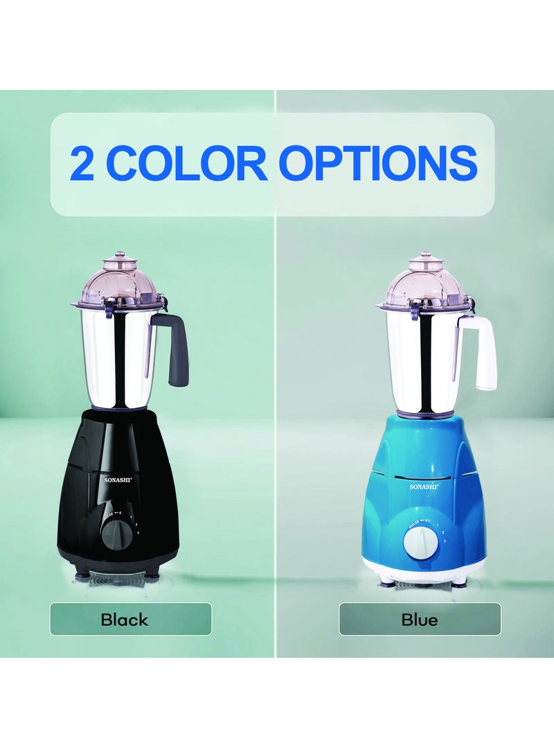 SONASHI - 3-in-1 Mixer Grinder - Powerful Motor with 3 Speed Setting and Pulse | Sleek and Stainless Steel Jars with Leak Proof Lid | Perfect for making Smoothies, Milkshakes, and Grinding Beans, Coconut, Nuts, Etc 1.5 L 750 W SB-151SS Blue - Image 1