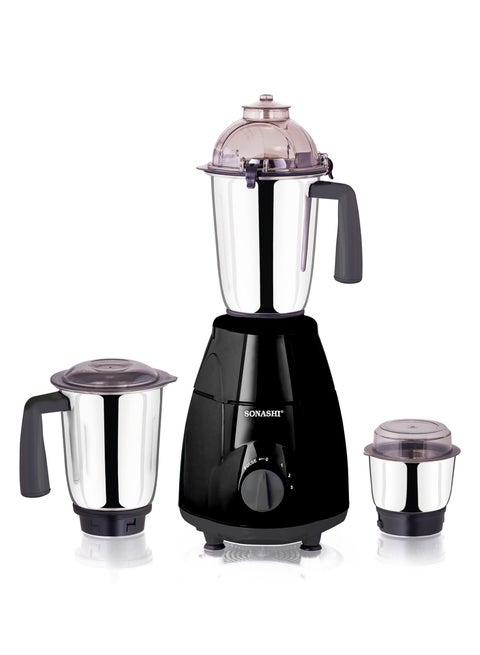 3-in-1 Mixer Grinder - Powerful Motor with 3 Speed Setting and Pulse | Sleek and Stainless Steel Jars with Leak Proof Lid | Perfect for making Smoothies, Milkshakes, and Grinding Beans, Coconut, Nuts, Etc 1.5 L 750 W SB-151SS Black