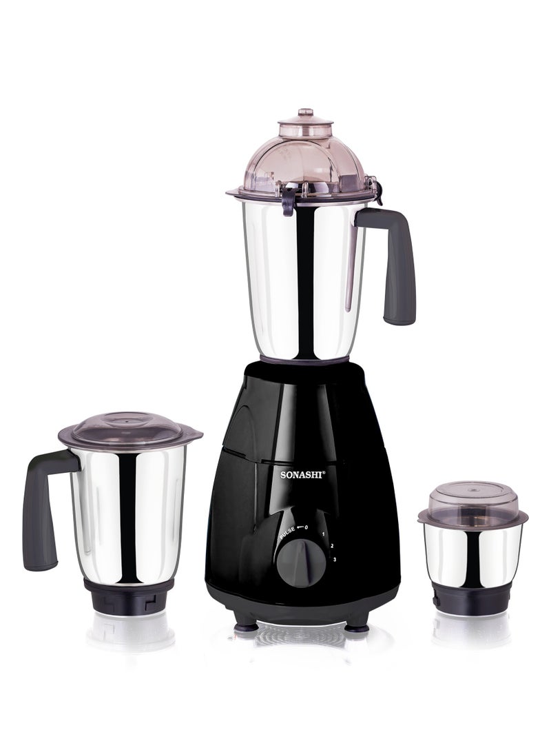 SONASHI - 3-in-1 Mixer Grinder - Powerful Motor with 3 Speed Setting and Pulse | Sleek and Stainless Steel Jars with Leak Proof Lid | Perfect for making Smoothies, Milkshakes, and Grinding Beans, Coconut, Nuts, Etc 1.5 L 750 W SB-151SS Black - Image 1