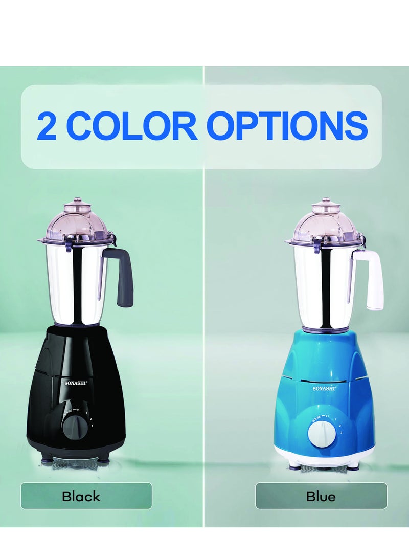 SONASHI - 3-in-1 Mixer Grinder - Powerful Motor with 3 Speed Setting and Pulse | Sleek and Stainless Steel Jars with Leak Proof Lid | Perfect for making Smoothies, Milkshakes, and Grinding Beans, Coconut, Nuts, Etc 1.5 L 750 W SB-151SS Black - Image 1