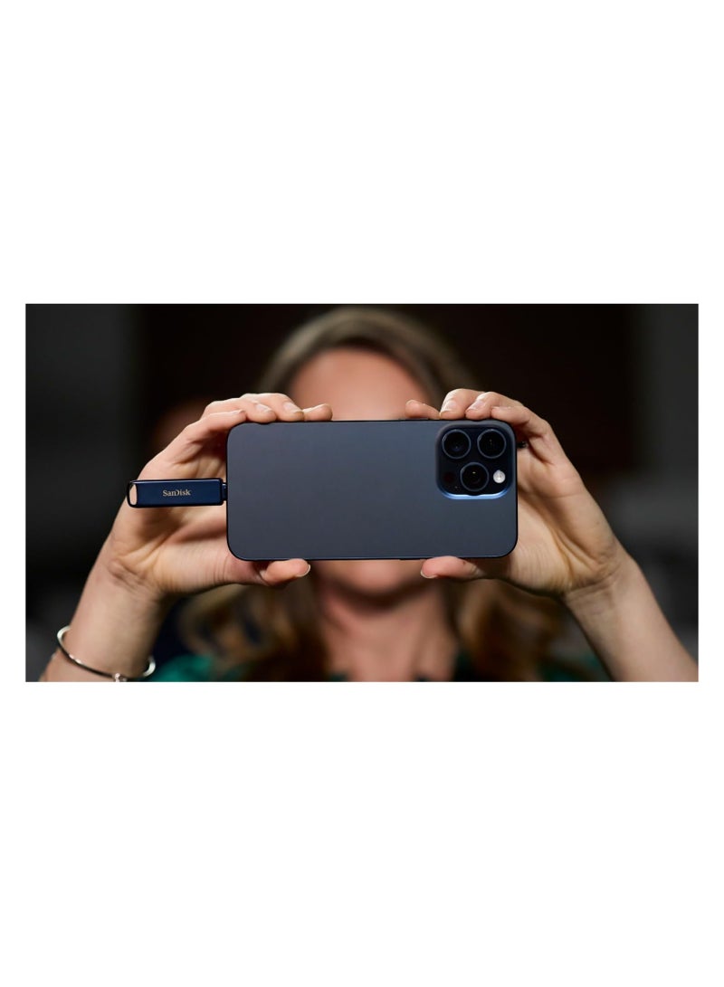 Sandisk - 128GB Phone Drive for iPhone - The 2-in-1 USB for iPhone,iPad, and Computer - Flash Drive with Lightning and USB Type-C Connectors,Write Speed 120 MBps, Metallic Sky - SDIXD0N-128G-GN6NE 128 GB - Image 1