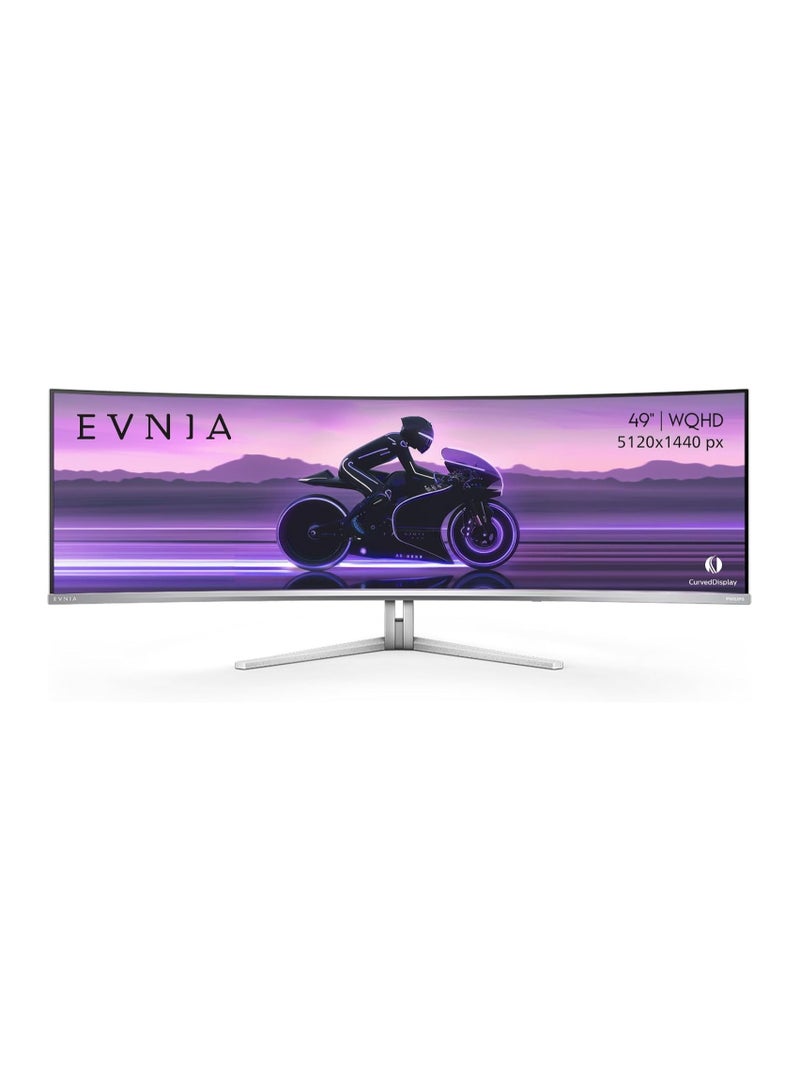 Philips - 49" Inch Evnia 49M2C8900 QD OLED Curved Gaming Monitor, Wide Dual QHD, 240Hz, AMD FreeSync Premium Pro, USB-C Docking, Built in KVM, Height Adjustable, Xbox PS5 Switch Compatible, 4-Year Warranty White - Image 1