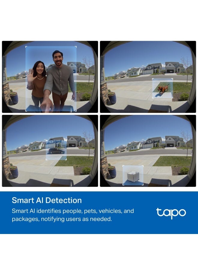 TP-LINK Tapo D235 Video Doorbell Camera with 2K 5MP Clarity, 180° Ultra-Wide View, Full-Color Night Vision, Two-Way Audio, Free AI Detection Alerts, IP66 Weatherproof, and 210-Day Battery or Wired Power Options Black & White - Image 5