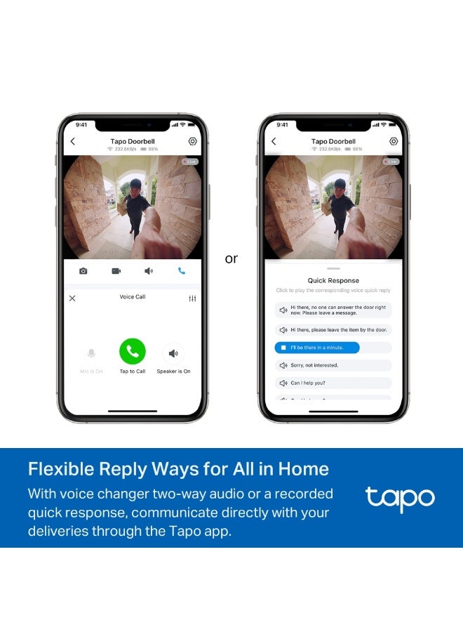 TP-LINK Tapo D235 Video Doorbell Camera with 2K 5MP Clarity, 180° Ultra-Wide View, Full-Color Night Vision, Two-Way Audio, Free AI Detection Alerts, IP66 Weatherproof, and 210-Day Battery or Wired Power Options Black & White - Image 3