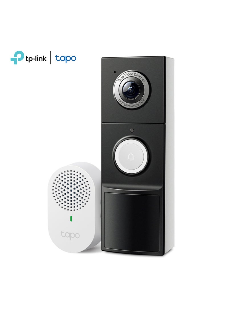 TP-LINK Tapo D235 Video Doorbell Camera with 2K 5MP Clarity, 180° Ultra-Wide View, Full-Color Night Vision, Two-Way Audio, Free AI Detection Alerts, IP66 Weatherproof, and 210-Day Battery or Wired Power Options Black & White - Image 1