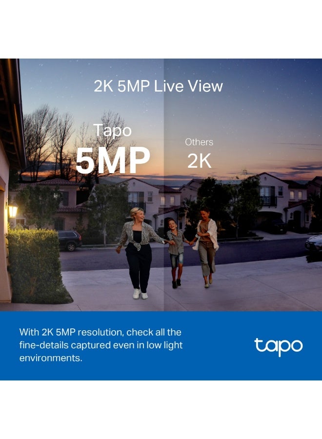 TP-LINK - Tapo D230S1 Smart Battery Video Doorbell with 2K 5MP Live View, Color Night Vision, Head-to-Toe 160° Field of View, Smart AI Detection, Flexible Placement, Anti-Theft Alarm, and IP64 Water & Dust Resistance Black & White - Image 1