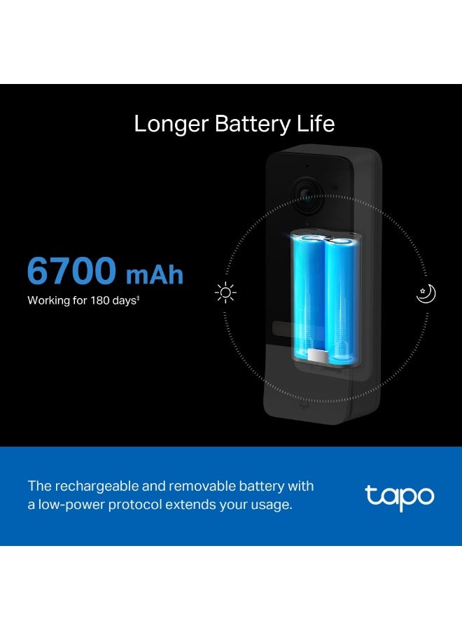 TP-LINK - Tapo D230S1 Smart Battery Video Doorbell with 2K 5MP Live View, Color Night Vision, Head-to-Toe 160° Field of View, Smart AI Detection, Flexible Placement, Anti-Theft Alarm, and IP64 Water & Dust Resistance Black & White - Image 1